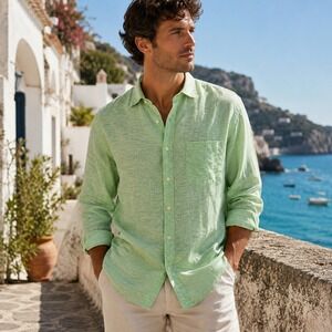 Enzo Mantovani Italian Made Linen Cotton Shirt Sz XXL Button Up Long Sleeve